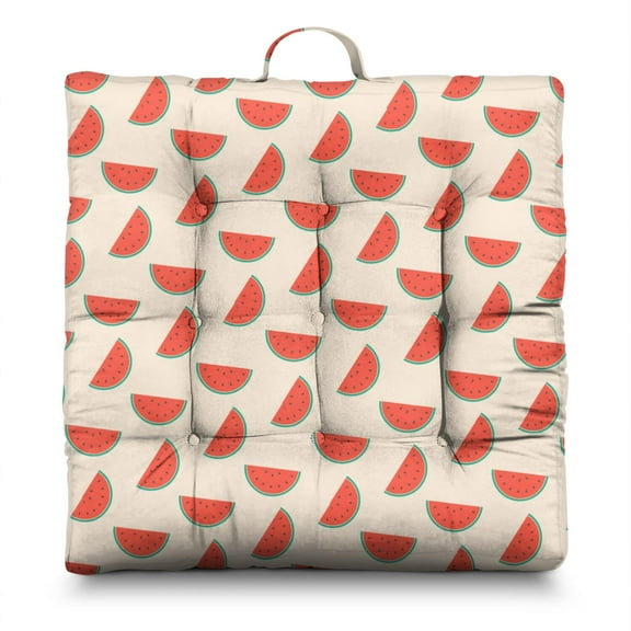 Cute Watermelon Meditation Pillow – 22x22 Inch Square Floor Cushion, Dutch Velvet, Sweet Summer Party Print for Lounge & Decor