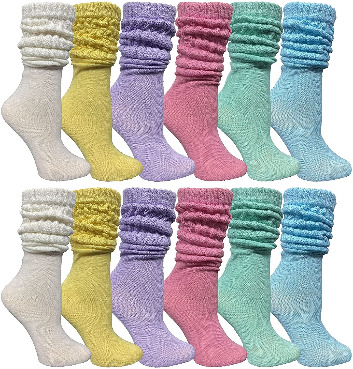 12 Pack Socksnbulk Womens Cotton Slouch Socks Ladies Scrunchy Slouchy Boot Socks Pastel