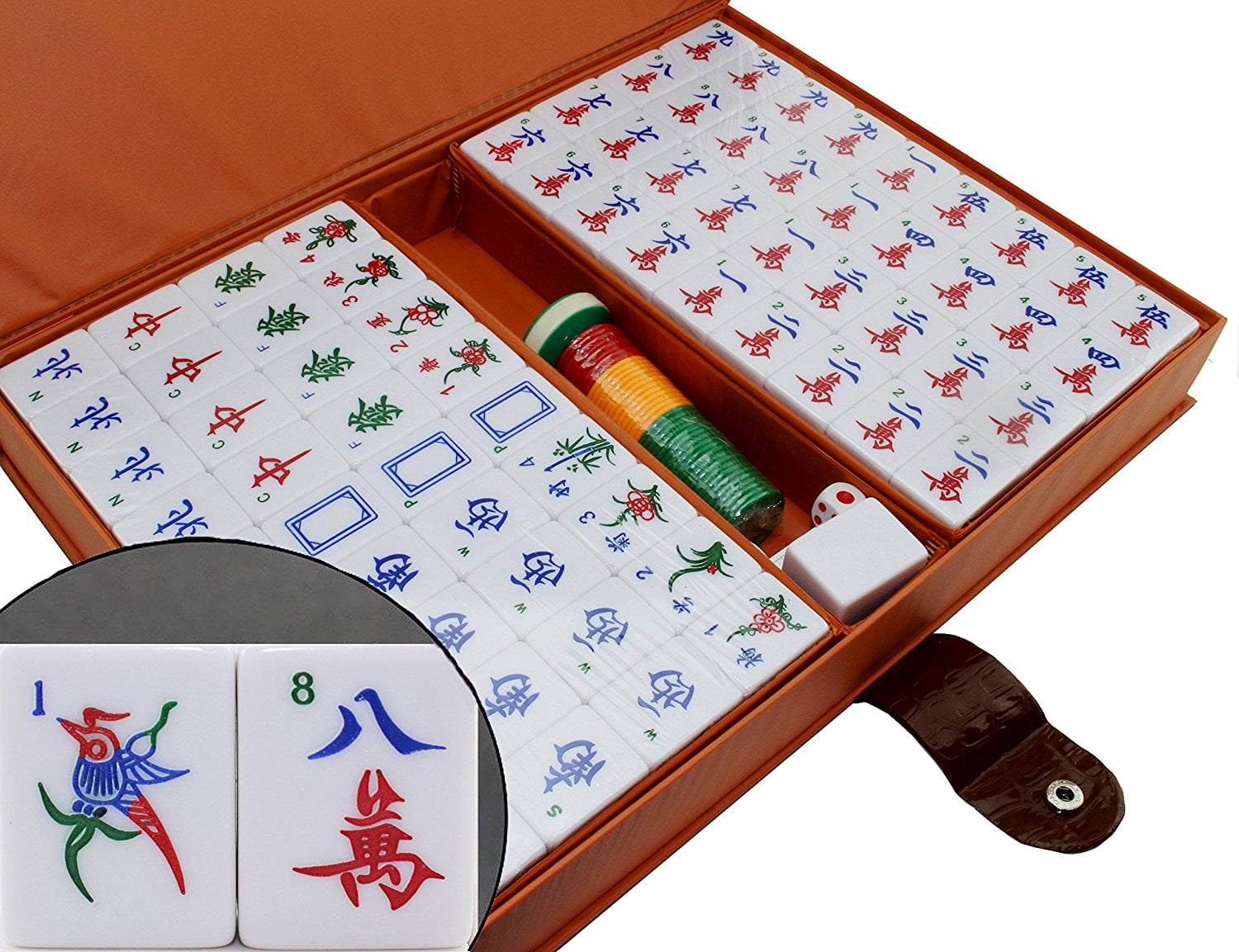 YOT Mahjong Mah Jongg 144 Chinese Numbered Tiles Traditional Mahjong Set With Wooden Box Board Games Tiles Games Complete Majong Game Sets For Travel Party Family Game Gift 