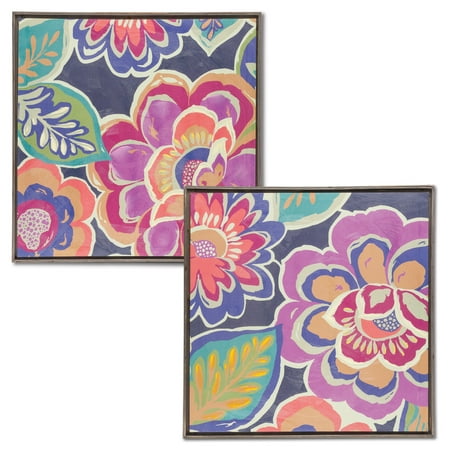 Wood Frame Canvas 32.13-Inch Square, Framed Floral Prints of Bohemian Bee Flowers on Canvas with Fir Wood Frame (Set of 2) ()