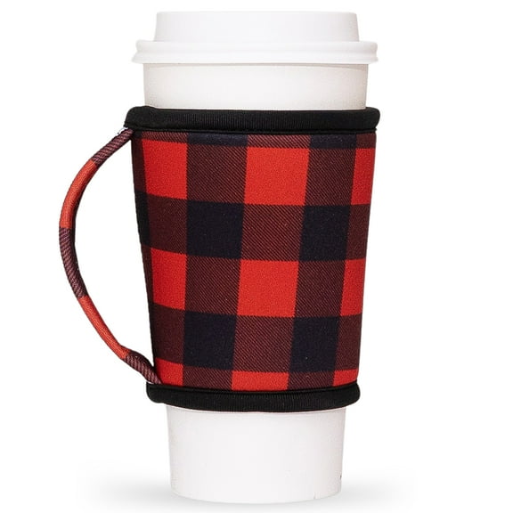 GoCuff Reusable Hot and Iced Coffee Insulator Sleeve Neoprene Holder - Lumberjack Red - Medium