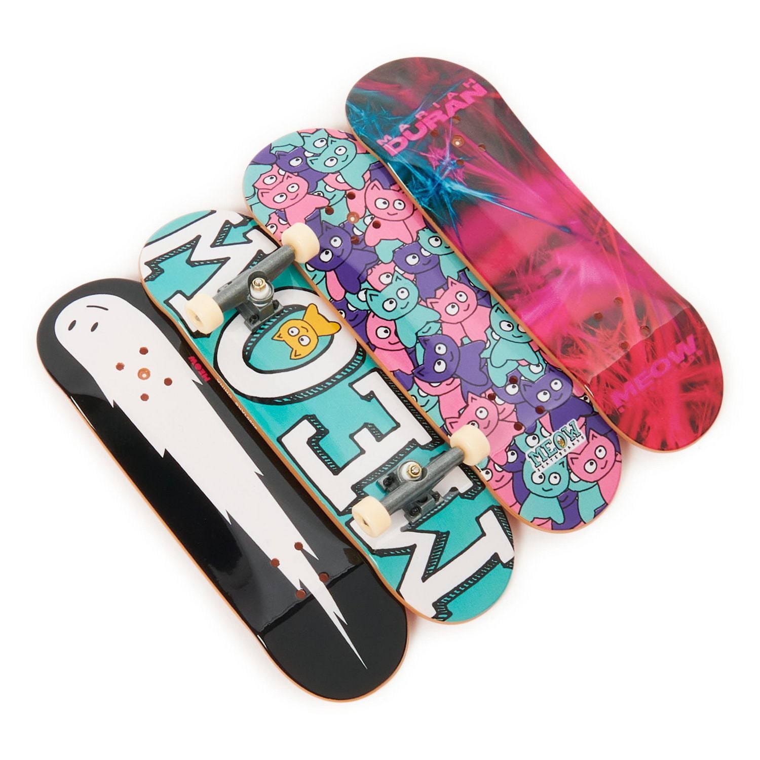 Tech Deck, Ultra DLX Fingerboard 4-Pack, Meow Skateboards, Collectible and Customizable Mini Skateboards, Kids Toys for Ages 6 and up