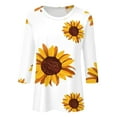 thumbnail image 5 of EHTMSAK Boho Shirts for Women 3/4 Sleeves Sunflower Printed Solid Color Elbow Length Crew Neck Shirts Casual Loose Fit Tee Tops Fashion 2024 Trendy Plus Size Blouses Black 3XL White 3XL, 5 of 5