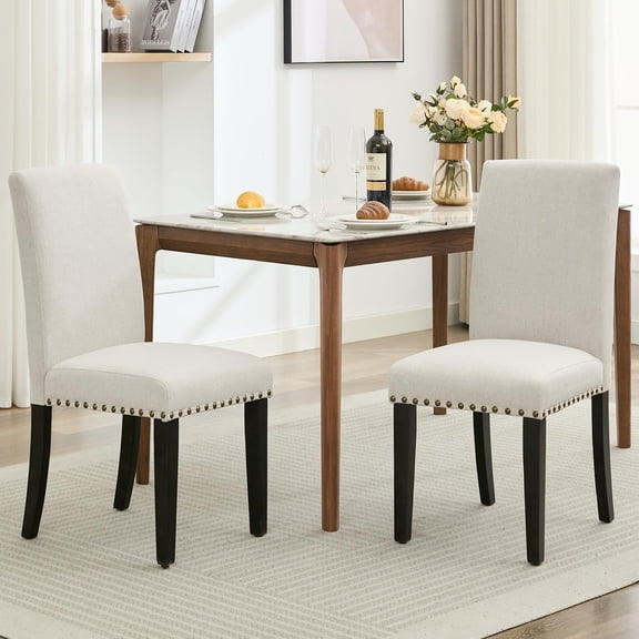 Upholstered Dining Chairs Parsons Chair Set of 2,Nailhead Trim Dining Chair with Wood Legs,Fabric Side Chair for Dining Room,Kitchen,Restaurant,Living Room