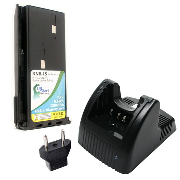 KNB-15, KNB-14 Battery and Charger with EU Adapter for Kenwood TK-270, TK-3101, TK-372G, TK-272G, TK-272 Two-Way Radio (1200mAh, 7.2V, NI-CD)