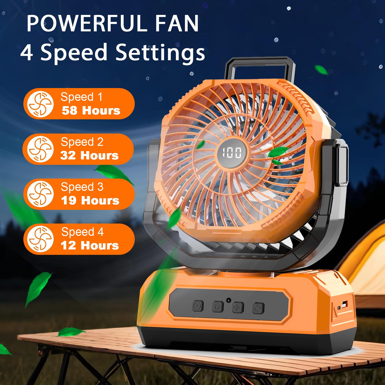 Portable Fan Rechargeable,20000mAh Cordless Battery Powered Fan with LED Lantern,270Rotation With remote control,USB C Battery Operated for Travel Camping Tent Office Beach Fishing Outdoor,ORANGE