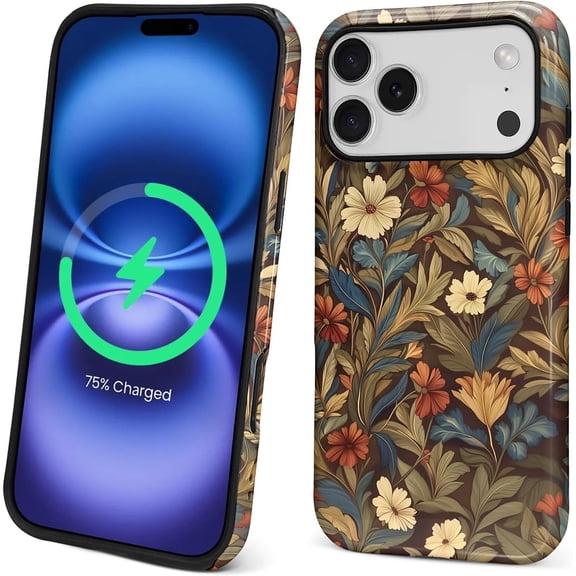 Magnetic Case for iPhone 17 Pro Max, Compatible with Magsafe PC Hard Shell Silicone Inner Bumper Anti-Scratch Full-Body Cover Shockproof Slim Design Wildflower Floral Dark