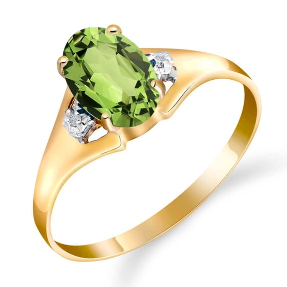 Galaxy Gold 14K Yellow Gold 0.76 CTW Natural Diamonds and Oval-Shaped Peridot Ring - August Birthstone - Abundance & Joy - Sizes 5.5 to 11 - Fine Jewelry for Women