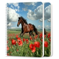 Spiral Notebook,College Ruled Journal,8.26" x 5.71" 50 Sheets/100 Pages,2 Pack - Beautiful Brown Horse Galloping Through Poppy Field