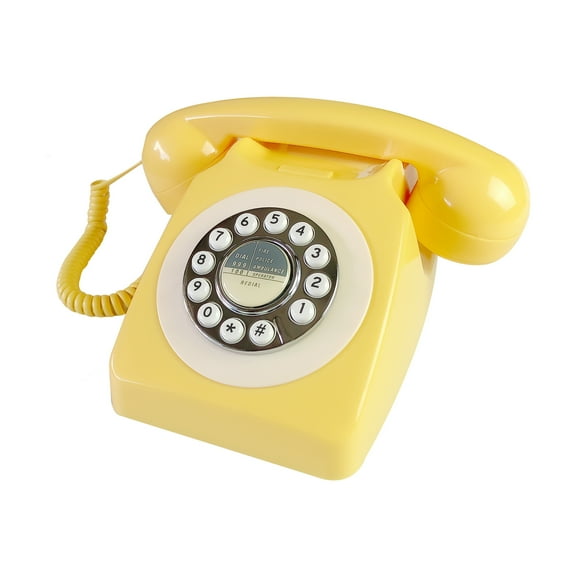 telpal Retro Rotary Dial Corded Phone with Ringer ON/OFF Switch, Yellow