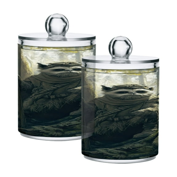 2 Pack Ewok in Forest Qtip Holder Dispenser Clear Plastic Storage Apothecary Jars for Cotton Swabs Balls Pads Floss