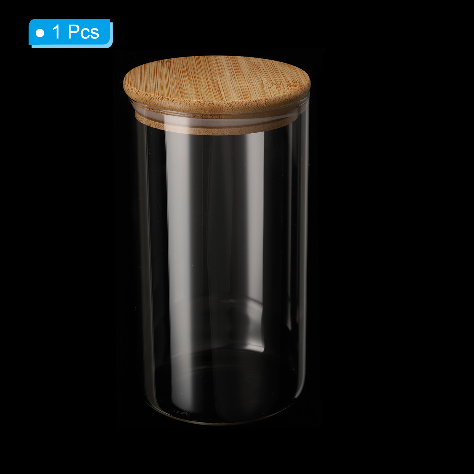 Uxcell 42 oz Glass Jar with Airtight Bamboo Lid Glass Kitchen Container Clear Food Storage Jar (18x10cm)