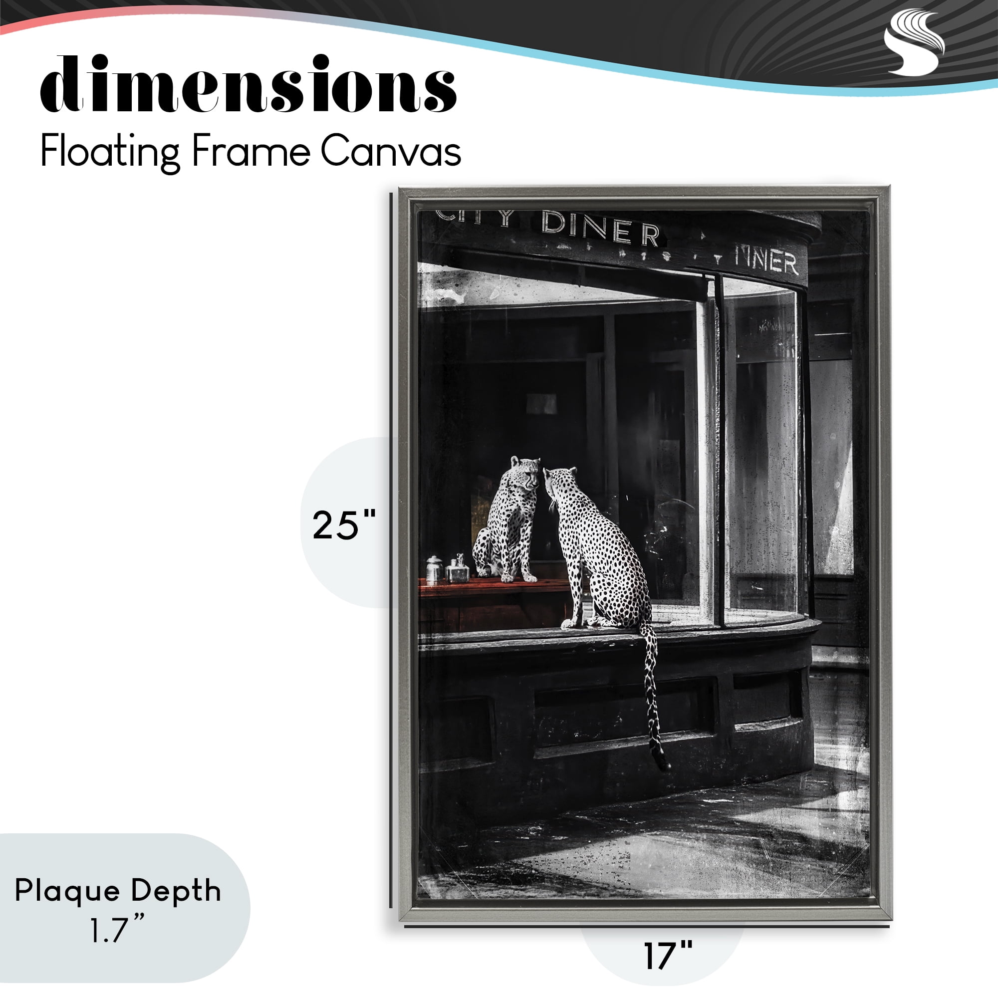 Stupell Industries Diner Noir Leopard Reflection Gray Framed Floater Canvas Wall Art, design by Annabelle Hall