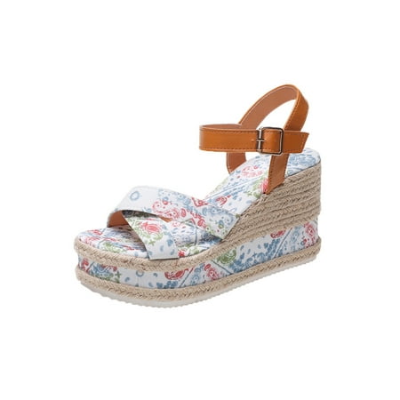 

GENILU Ladies Lightweight Casual Floral Espadrilles Sandal Walking Comfort Anti Slip Open Toe Platform Shoes