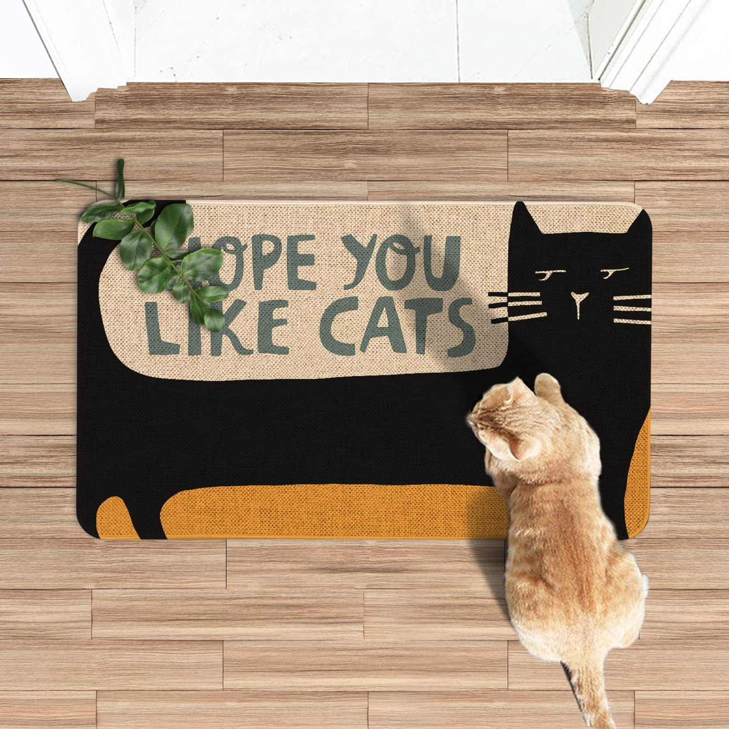 Black Cat Bombay Hello Cute Cat Peeking Doormat Welcome Mat Funny
