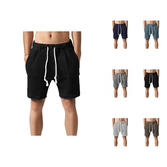 Heavyweight Knitted Shorts for Men Summer Casual Elastic Waist Jacquard Straight Leg Shorts with Pockets