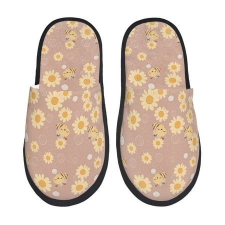 

Sikiie Cute Bee Fuzzy Slip-on Slippers Warm Cozy Soft Lightweight Memory Foam Indoor House ShoesMedium