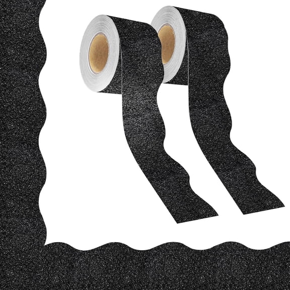 Bulletin Board Border Trim,Bexikou 2 Rolls Bulletin Stickers,Black Scalloped Trim Bulletin Board Decorations for Classroom Decoration Strips Chalkboard Wall Decor