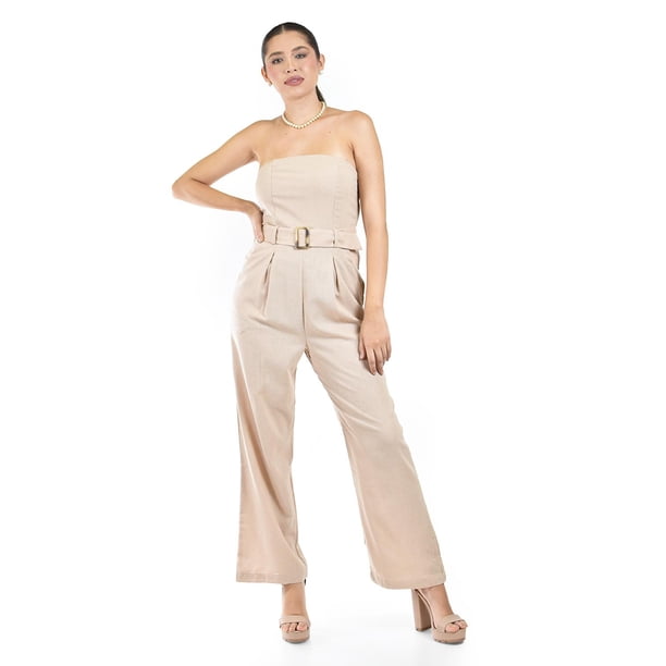 Jumpsuit Strapless con cinto Roman Fashion /Juvenil, 9259 (Beige) beige G