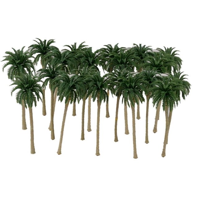 20 árboles de palmeras de artificiales de árboles de modelo pluvial 1: 120 hecho de cemento plástico, conjunto de 20 palmeras escala 1:120 color verde con troncos beige texturizados, altura aprox. 80 mm; ideal para paisajes de tren y decoración de maquetas.