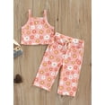 thumbnail image 3 of Bagilaanoe Toddler Little Girl Ribbed Floral Clothes Crop Top Sleeveless T-Shirt Tops Long Pants 1T 2T 3T 4T 5T 6T Cute Summer Clothing Sets, 3 of 7