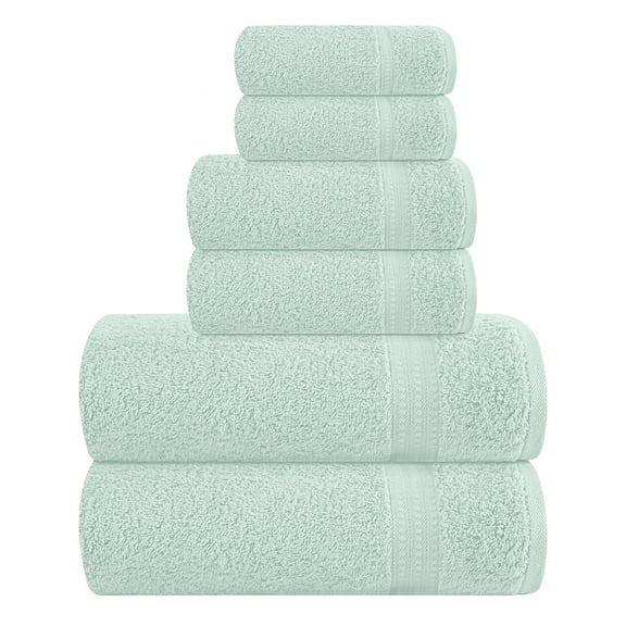 GLAMBURG 6 Piece Towel Set, 100% Combed Cotton - 2 Bath Towels, 2 Hand Towels, 2 Wash Cloths - 500 GSM Luxury Hotel Quality Ultra Soft Highly Absorbent Towel Set for Bathroom - Sea Green
