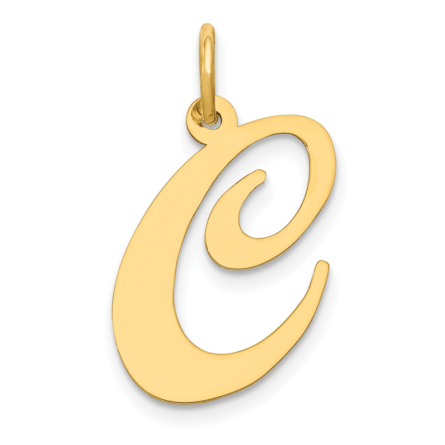 14k Yellow Gold Large Fancy Script Initial C Polished Charm Pendant 22mmx17mm