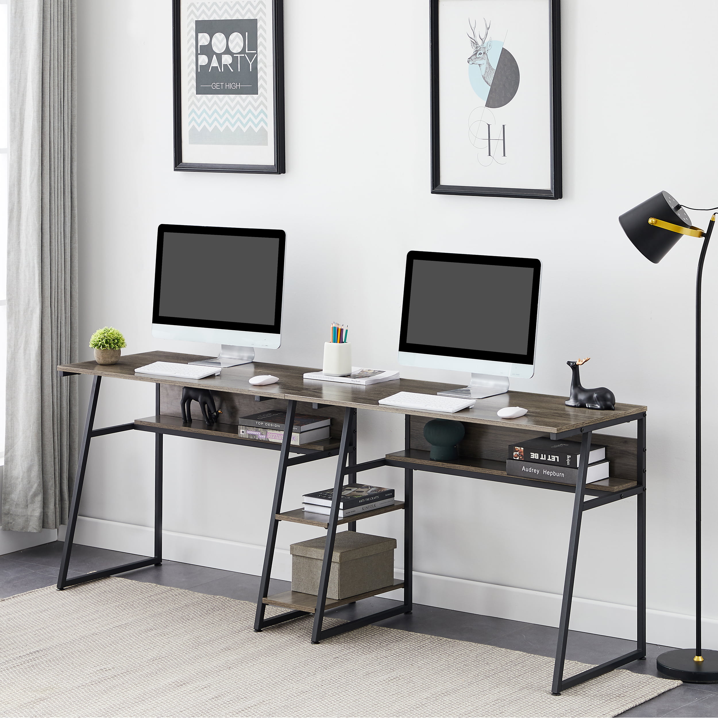 Details about   Two Person Computer Desk Double Workstations desk For Home Office w/ Storage US 