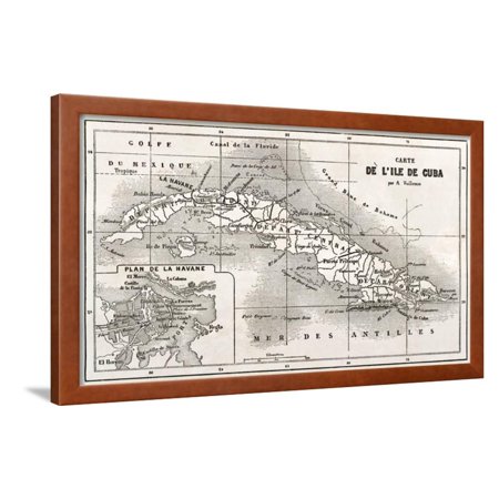 Cuba Old Map With Havana Insert Plan Framed Print Wall Art By