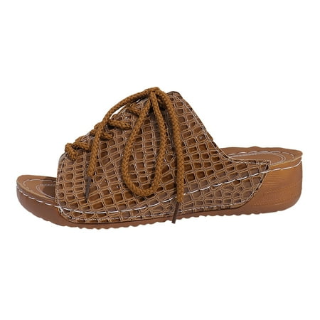Women s Summer Fashion Leather Lace Open Toe Sandals Outdoor Beach Slippers Bath Slippers Women Lined Slippers for Women Womens Memory Foam Slippers Womens Sandal Slippers Boot Slippers for Women Lady