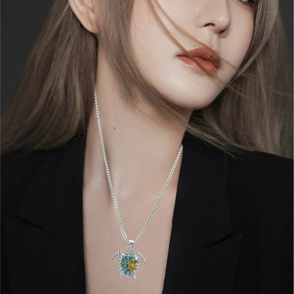 Masteelf 2 Pcs Sea Turtle Pendant Necklace Silver Plated Link Chain Animal Jewlery Rhinestone Sea Turtle Necklaces For Women Men