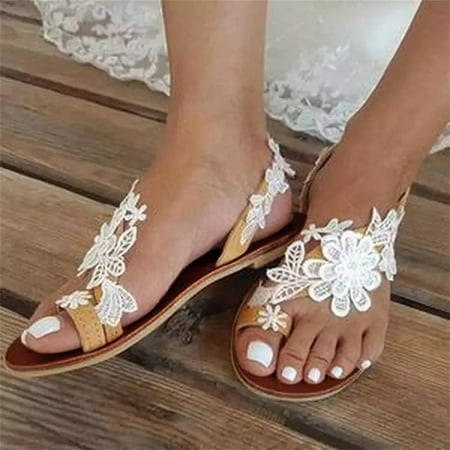 

VKEKIEO Open Toe Summer Sandals For Women Flat Heel Platform White