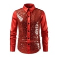 thumbnail image 4 of Mens Shirts Casual Carnival Long Sleeve Top With Metallic Sequin Design Nightclub Party Performance Shirt for Men Red XXL, 4 of 4