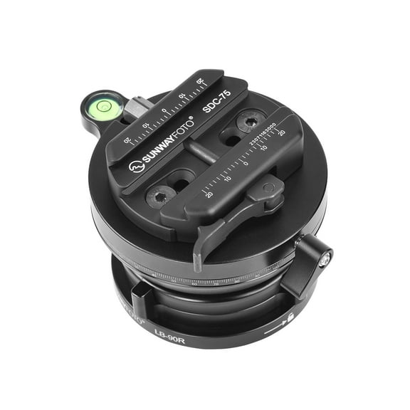 SUNWAYFOTO LB-90R 360° Panoramic Leveling base Tripod Head 55 lbs（25kg） Load Capacity SDC-75 75mm Universal Arca Swiss to Picatinny Adapter Clamp compatible with Tripods and 17S Bipods