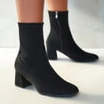 thumbnail image 3 of Oyedens Dress Boots for Women Black Fashion Suede High Heels Ankle Booties Mid Calf Boots, 3 of 7