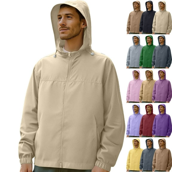 Admvng Jackets For Men Thin Style UPF50  Sun Protection Clothing Outdoor Zipper Pockets Fitted Hooded Fishing Clothing Coat S-5XL