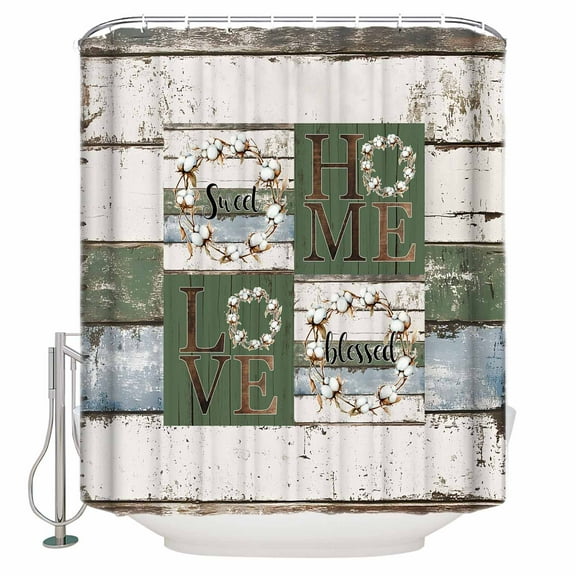 Small Stall Shower Curtain 36x72 Inch Narrow Half Size Farmhouse Home Vintage Bath Curtains Bathroom Decor Green Beige Wooden Rustic Waterproof Fabric Shower Curtain Set with Hooks 36 Inch