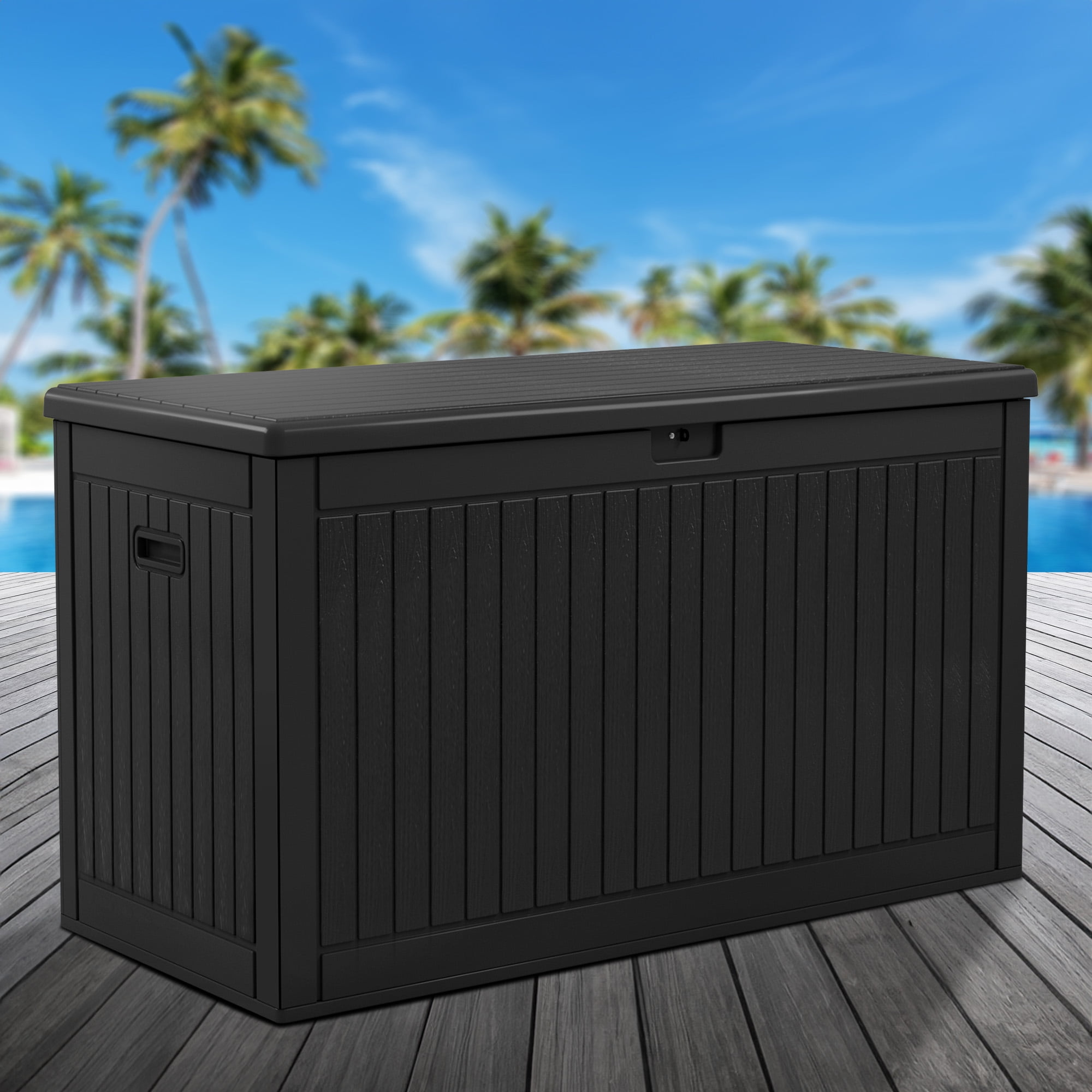 Dextrus 260 Gallon Resin Deck Box, Waterproof Outdoor Storage Box