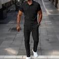 thumbnail image 2 of BLTIBY Mens Summer 2 Piece Outfits Waffle Short Sleeve Henley Shirts and Drawstring Pants Casual Loose Loungewear with Multi Pockets Black S, 2 of 9