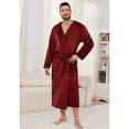 thumbnail image 4 of Vulcanodon Mens Hooded Fleece Robe，Plush Lightweight Soft Spa Bathrobe for Men (Burgundy, 2XL/3XL), 4 of 4