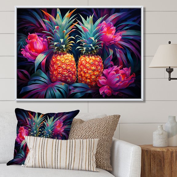 Designart "Nectar From A Neon Pineapple" Pineapples Floater Framed Wall Art Prints