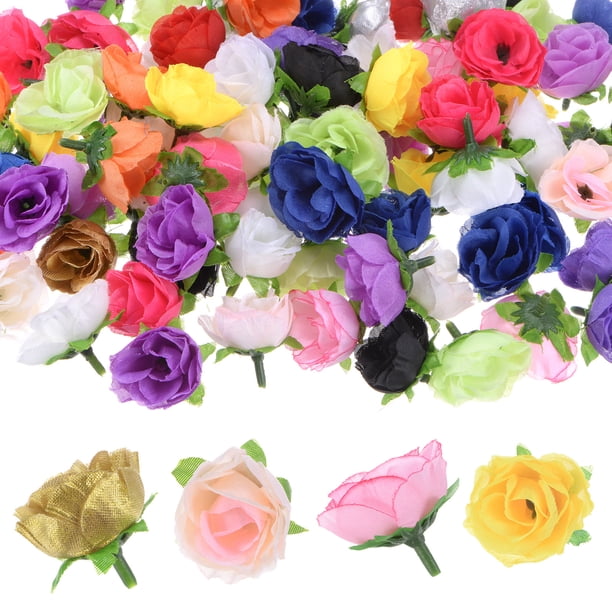 Uxcell 50 Paquete de Cabezas de Rosas Artificiales 1.2'' Pequeñas Cabezas de Rosa de Seda Falsa para Decoraciones de Ramo de Boda y Fiesta Multicolor