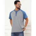 thumbnail image 4 of DARING DIVA Men's Raglan Henley Retro Short Sleeve Button Down T-Shirt L Light Gray, 4 of 7