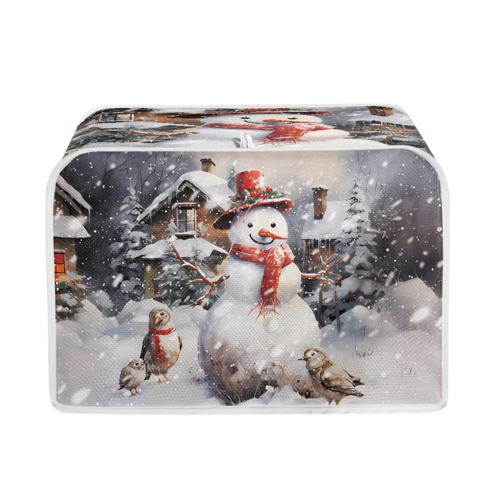 Renewold Christmas Toaster Cover 2 Slice Dustproof Winter Snow Wide Slot Oven Cover Snowman