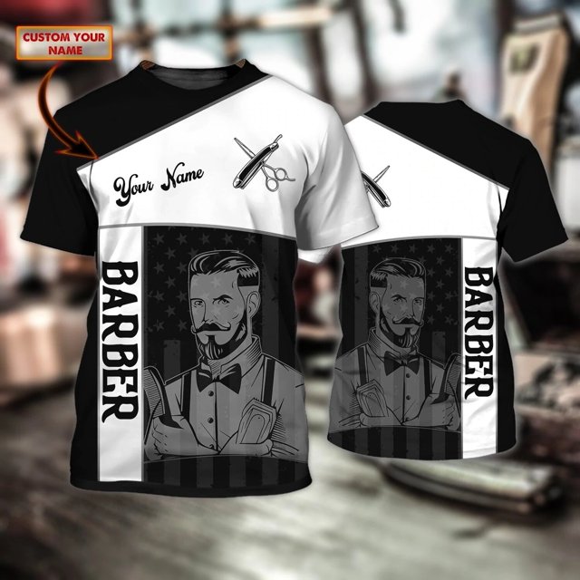 Camiseta de peluquero para hombre, camisa con nombre personalizado en 3D, estampado en toda la prenda, informal, fresca, DW62Adult size S Gao Jinjia LED