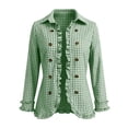 thumbnail image 4 of Cmtiyu Ruffled Trim Jackets for Women Long Sleeve Laple Double Button Plaid Jacket Casual Fall Outerwear Jacket Tops S-3XL, 4 of 10