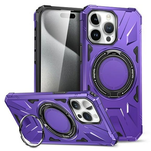 Military Grade TUFF MagSafe Case with Rotating Ring Stand for iPhone 15 Plus - Purple