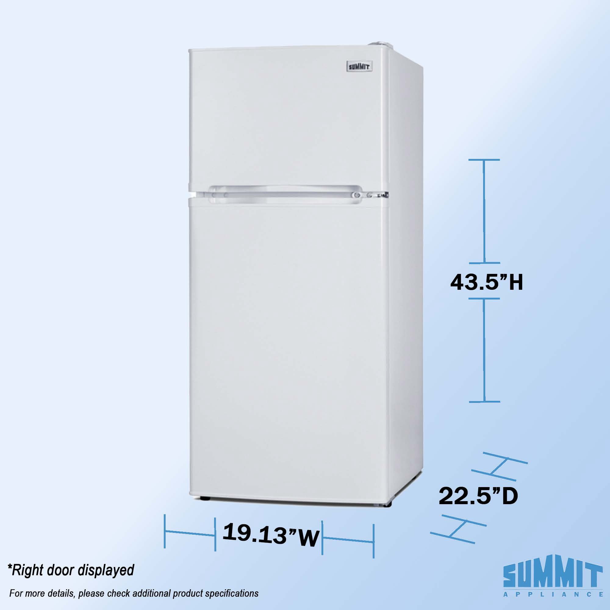 Summit 19 Inch Refrigerator, 4.3 cu.ft. Capacity, Freezer, Undercounter, ADA Compliant, 43” Height, White - FF12LWLHD (Left Handed Door Swing)
