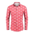 thumbnail image 4 of Fgvctg Valentine's Day Button Up Shirt Men Long Sleeve V Neck Button Down Blouse Casual Date Day Love Heart Print Shirts Oversized Collared Business Casual Outfits Watermelon Red 3XL, 4 of 4