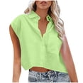 thumbnail image 2 of Tittly Spring Tops for Women Tank Top for Women Womens Sleeveless Down Shirts Casual Loose V Neck Pad Shoulder Crop Tank Top Sleeveless Top Vest for Women Green XL, 2 of 6